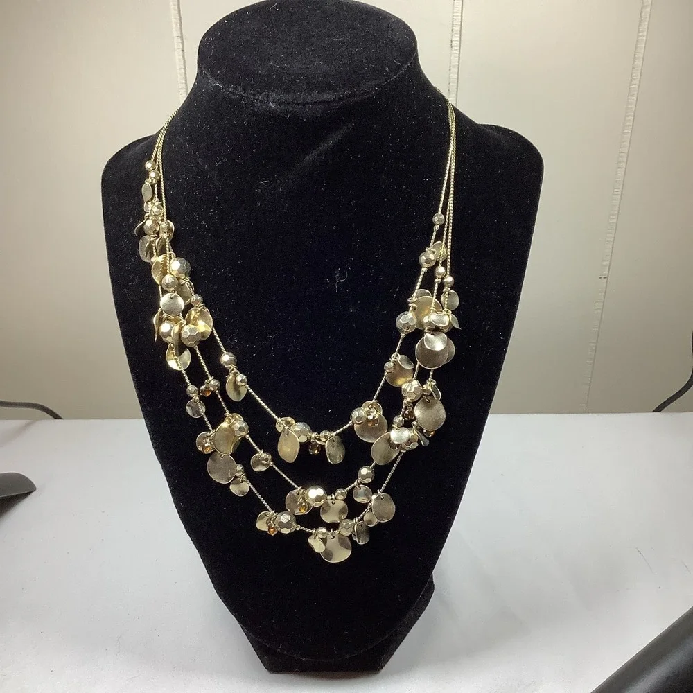 Gold‎ Tone Layered Disc & Bead Necklace